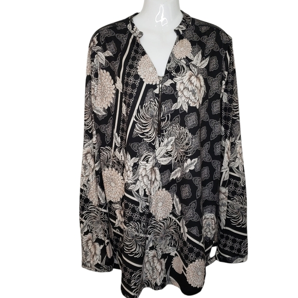 Point Zero Floral 1/4 Zip Long Sleeve Top Pullover Neutral Women's Size XL - Picture 14 of 14